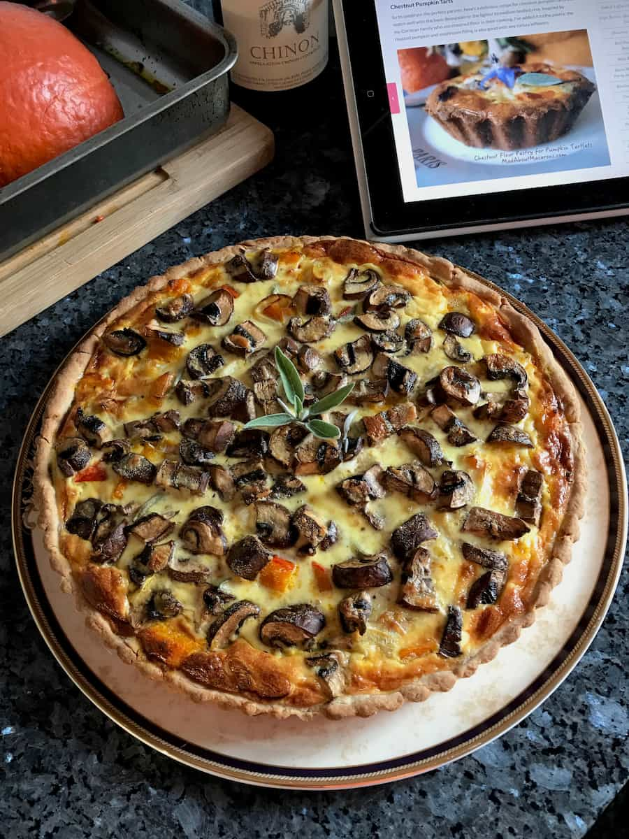 large pumpkin tart with mushrooms