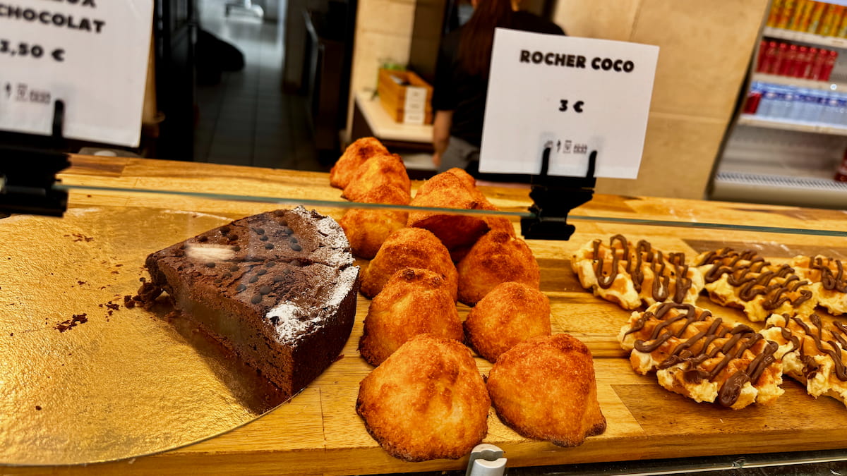 dome-shaped shredded coconut macaroons called Rocher Coco in a French bakery