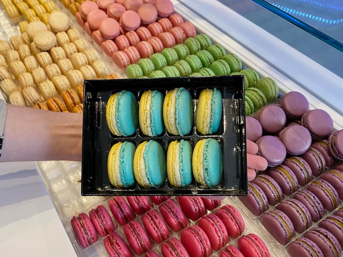 blue and yellow duo macarons for Macaron Day Paris