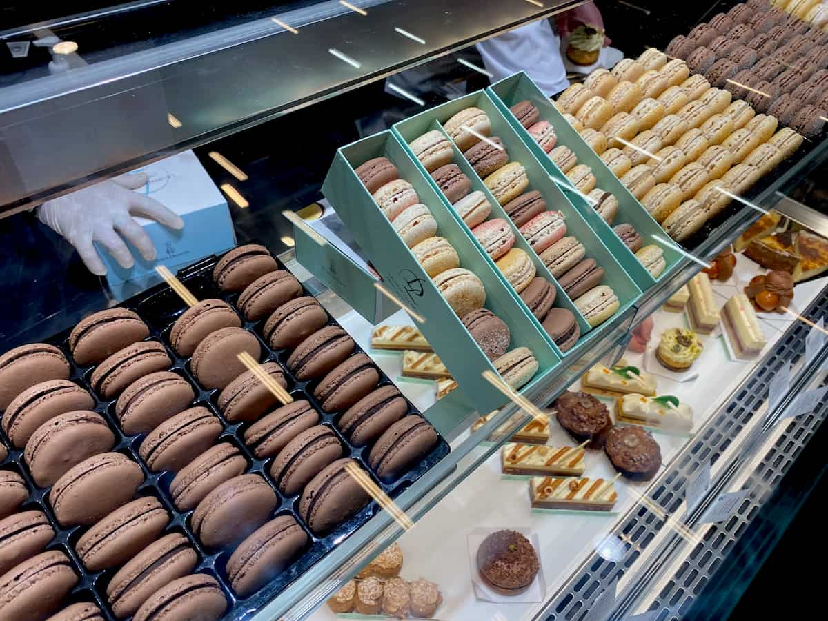 rows of chocolate macarons