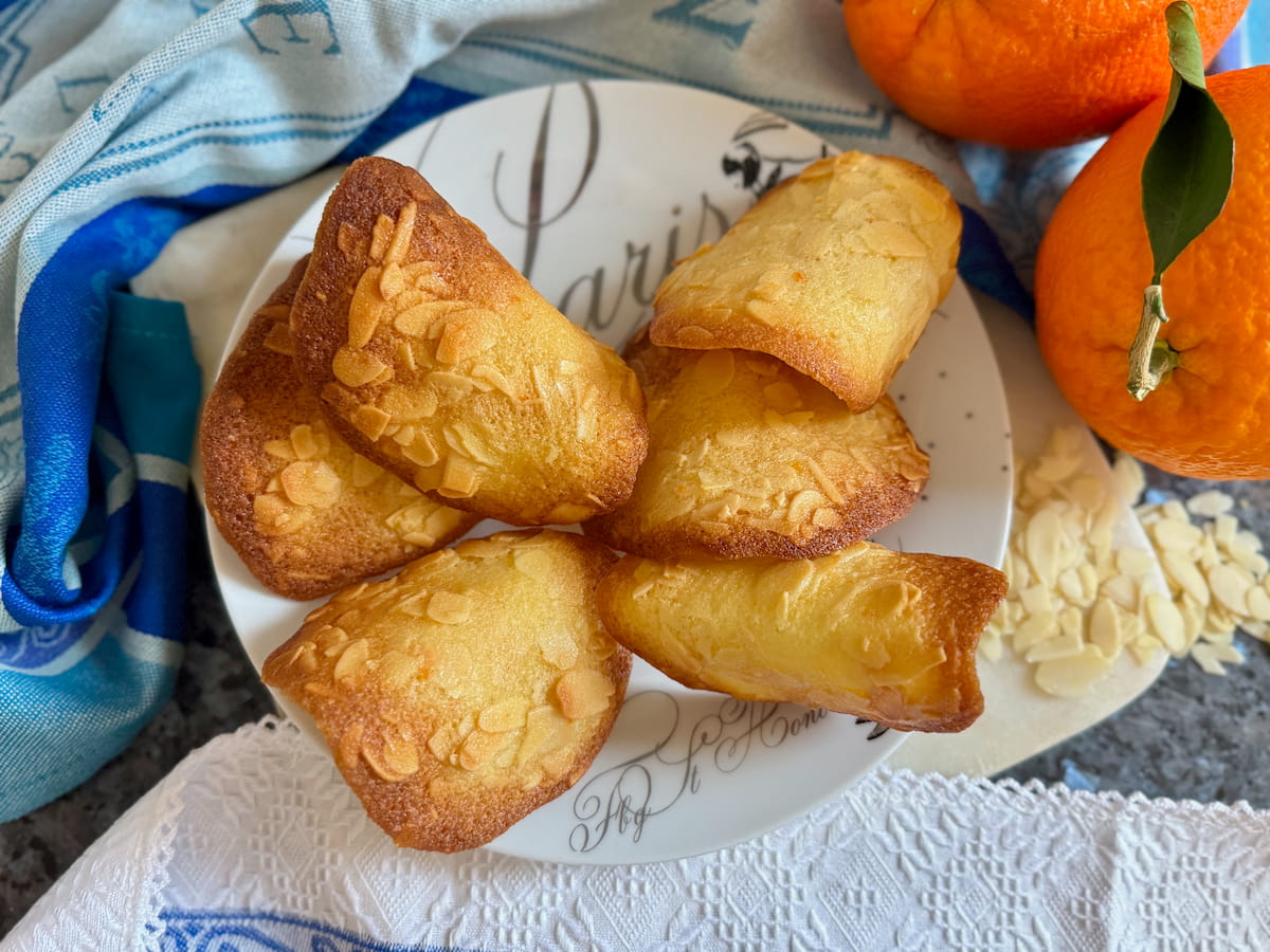French plate with 6 curved crispy tuiles cookies made with flaked almonds