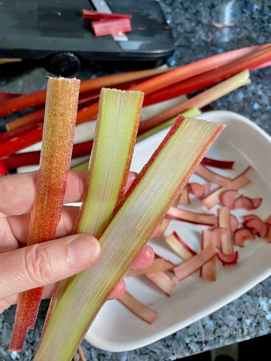 wafer thin slices of rhubarb