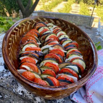 dish of layered roasted vegetables in Provence