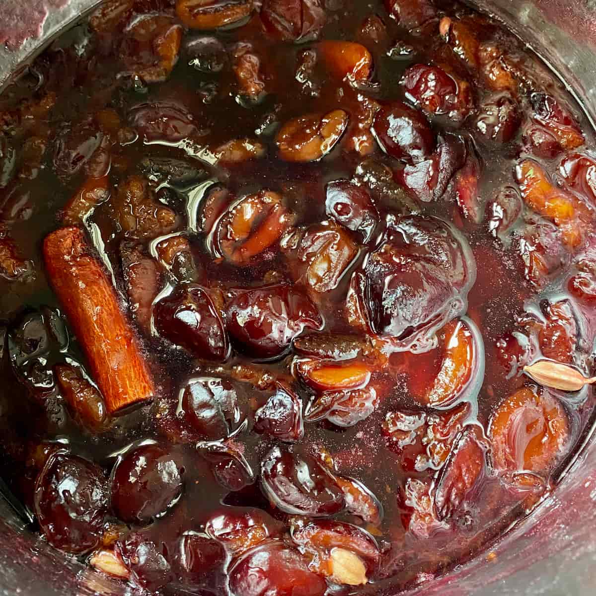 bubbling plum jam with spices