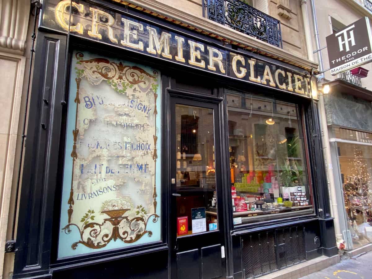 historical parisian shopfront with words Cremier Glacier