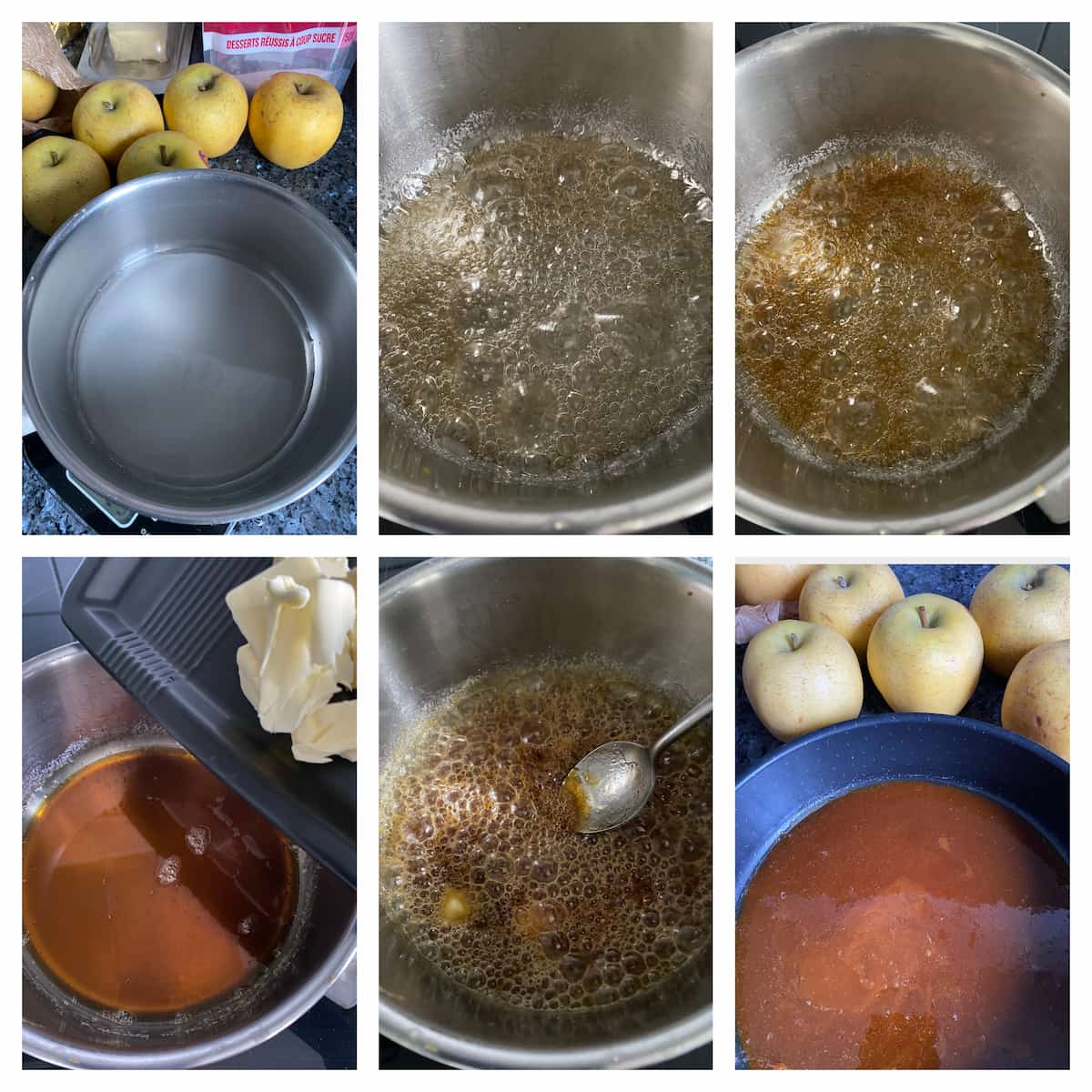 step by step method of transforming water and sugar into a wet caramel