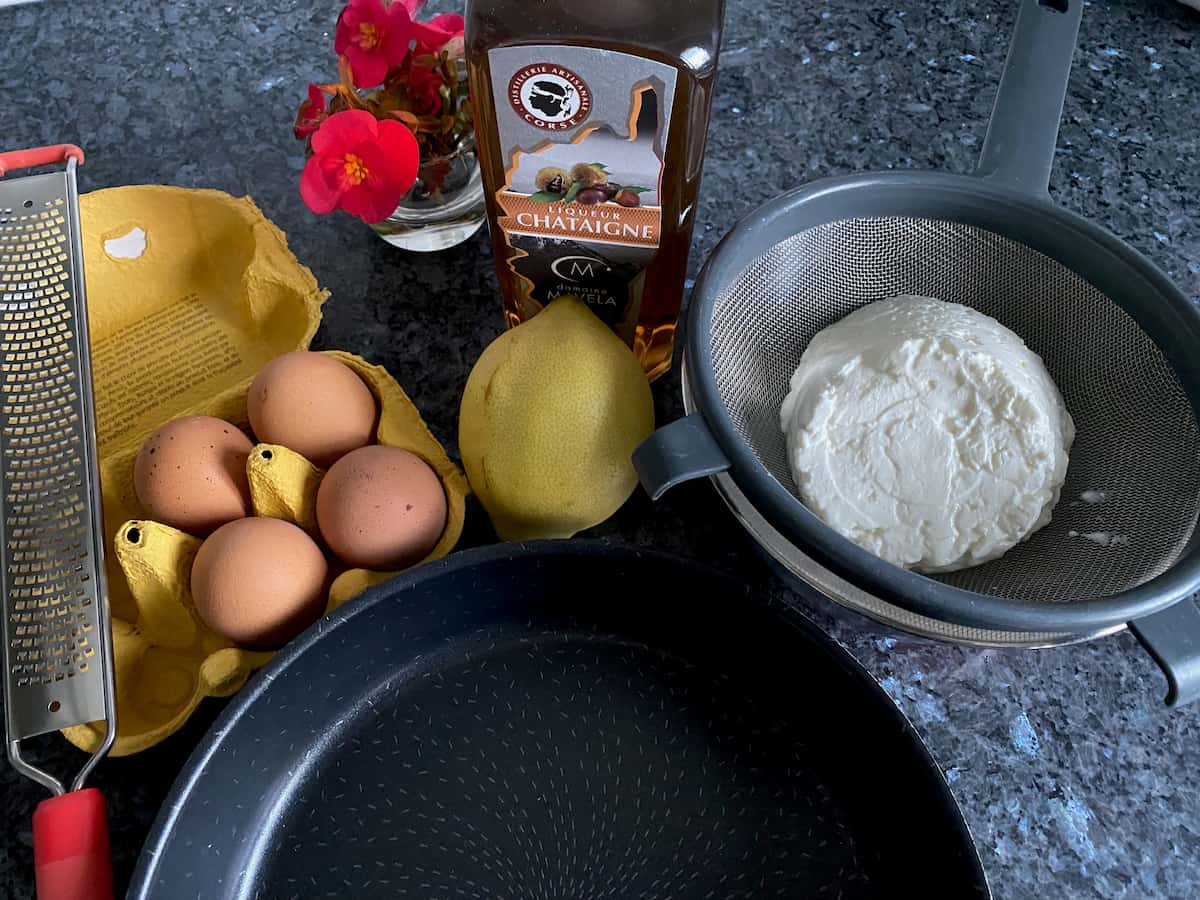 eggs, lemon zest, liqueur and ricotta cheese ingredients