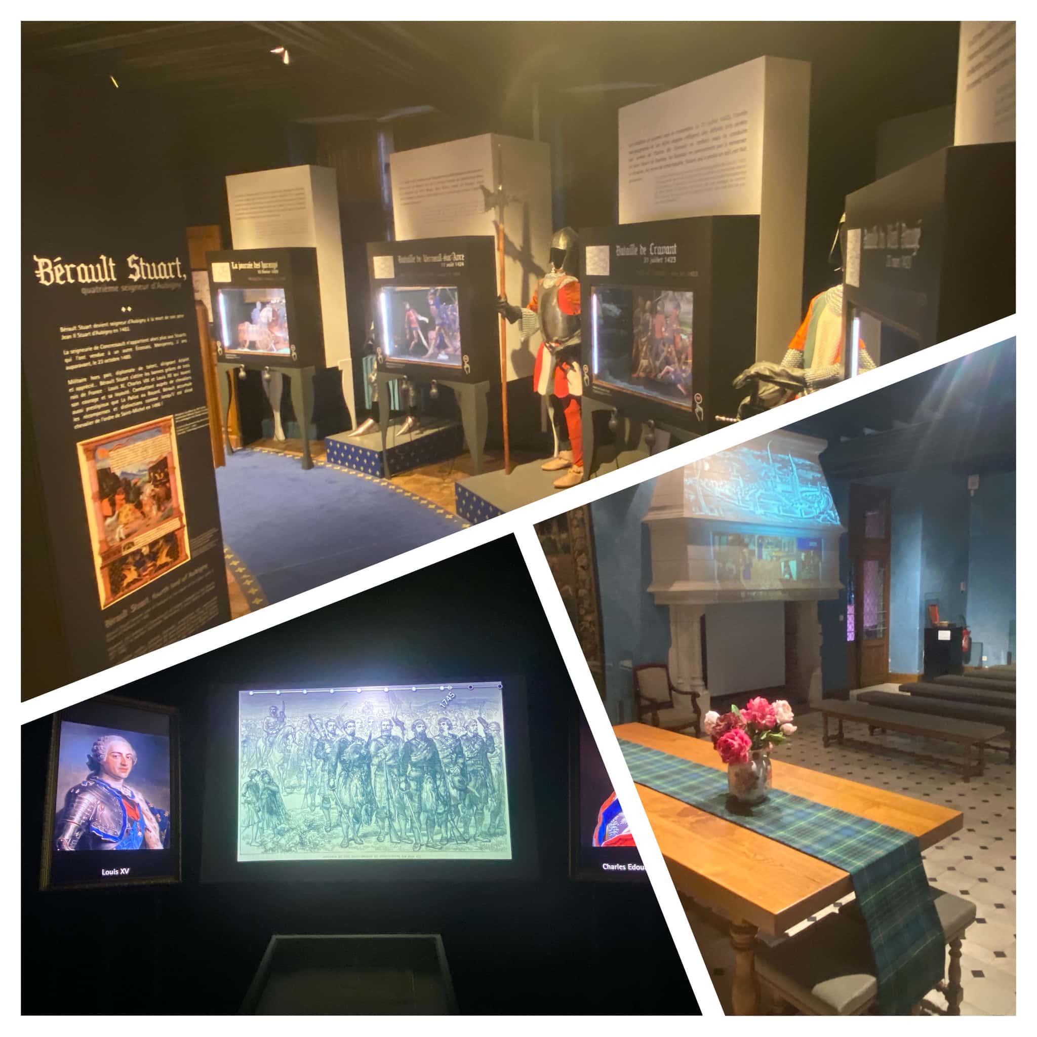 images of interactive screens and films in a museum