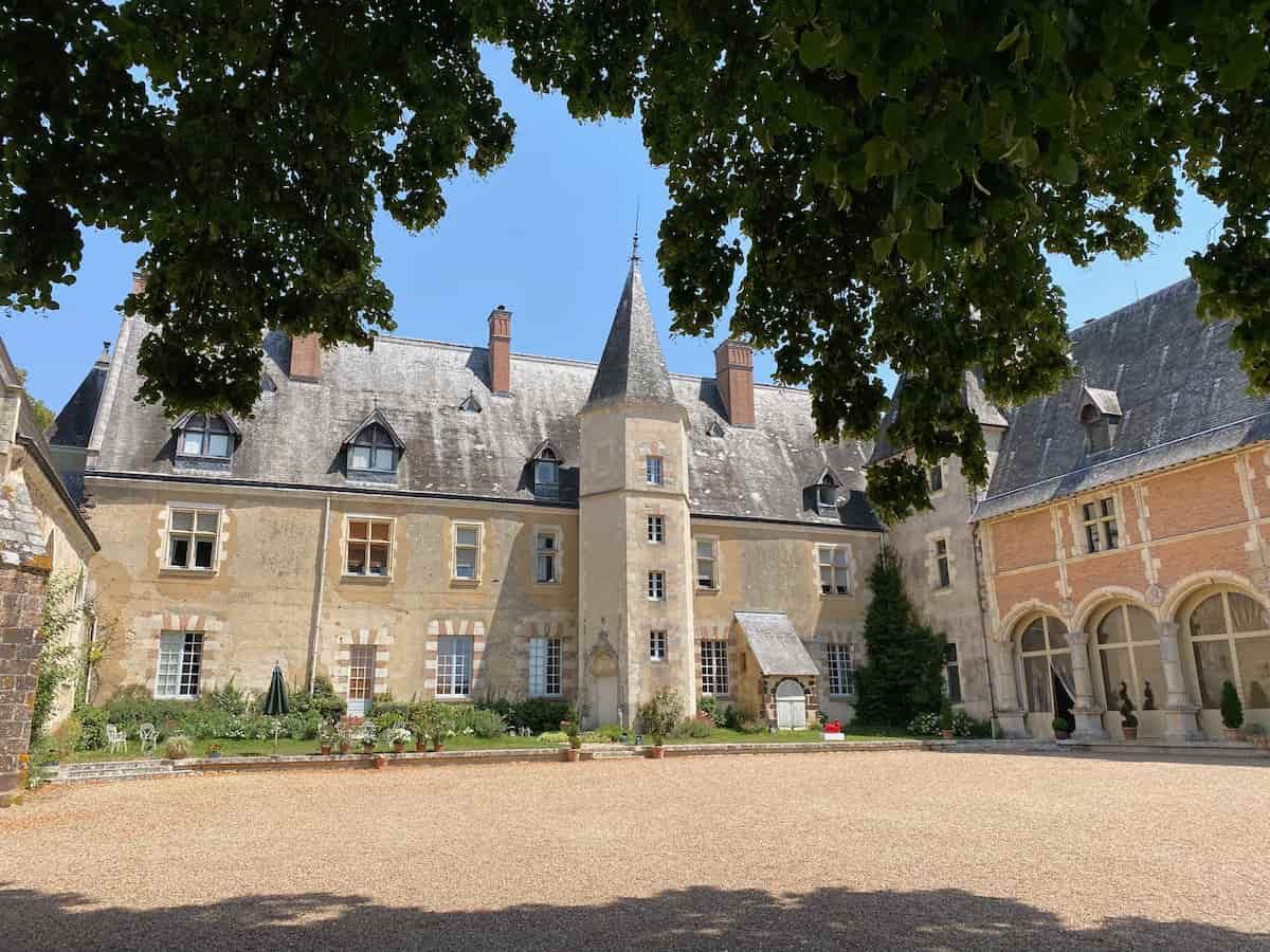 French chateau view from a lime blossom tree