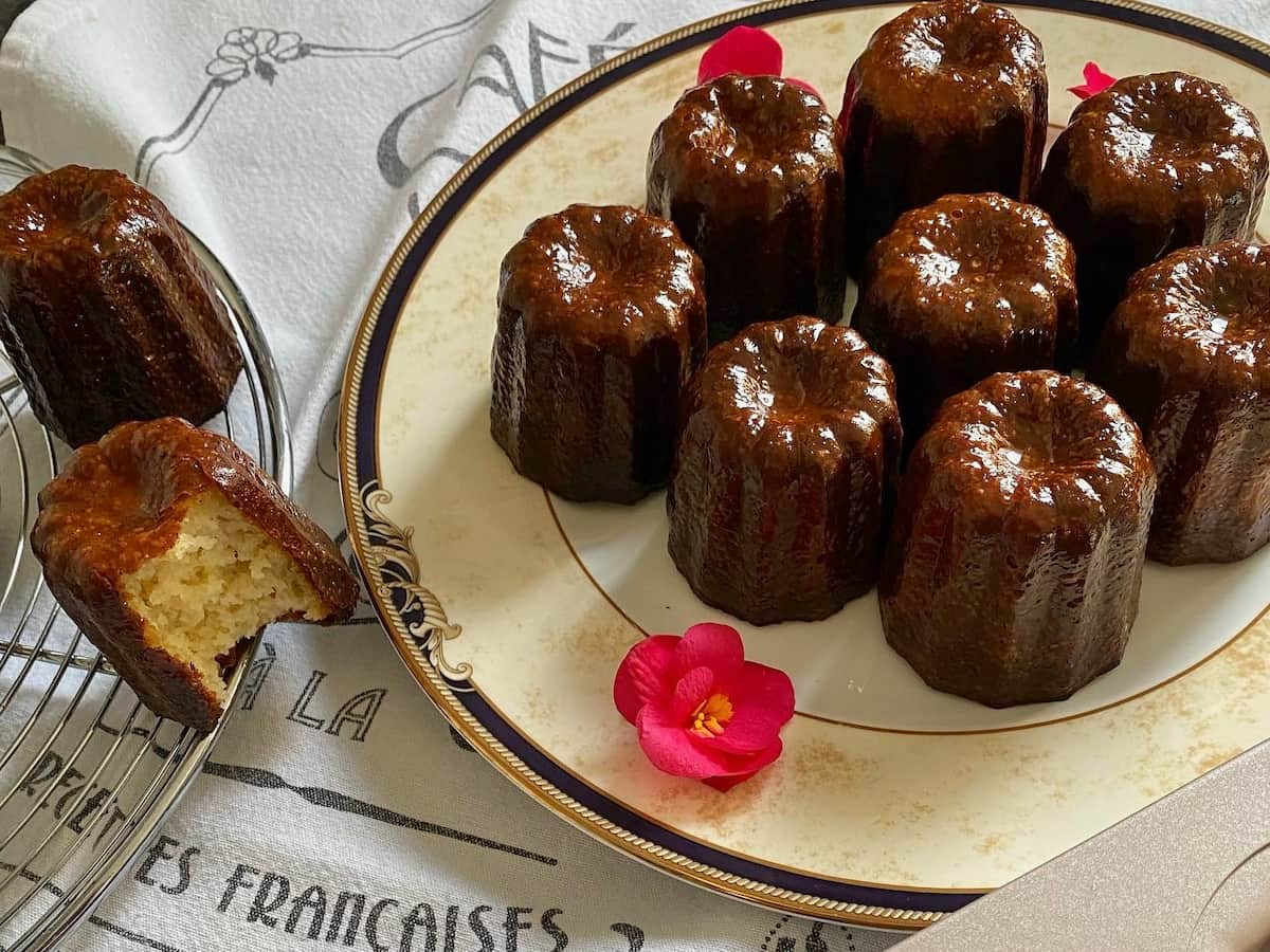 plate of authentic French canelés cakes from Bordeaux