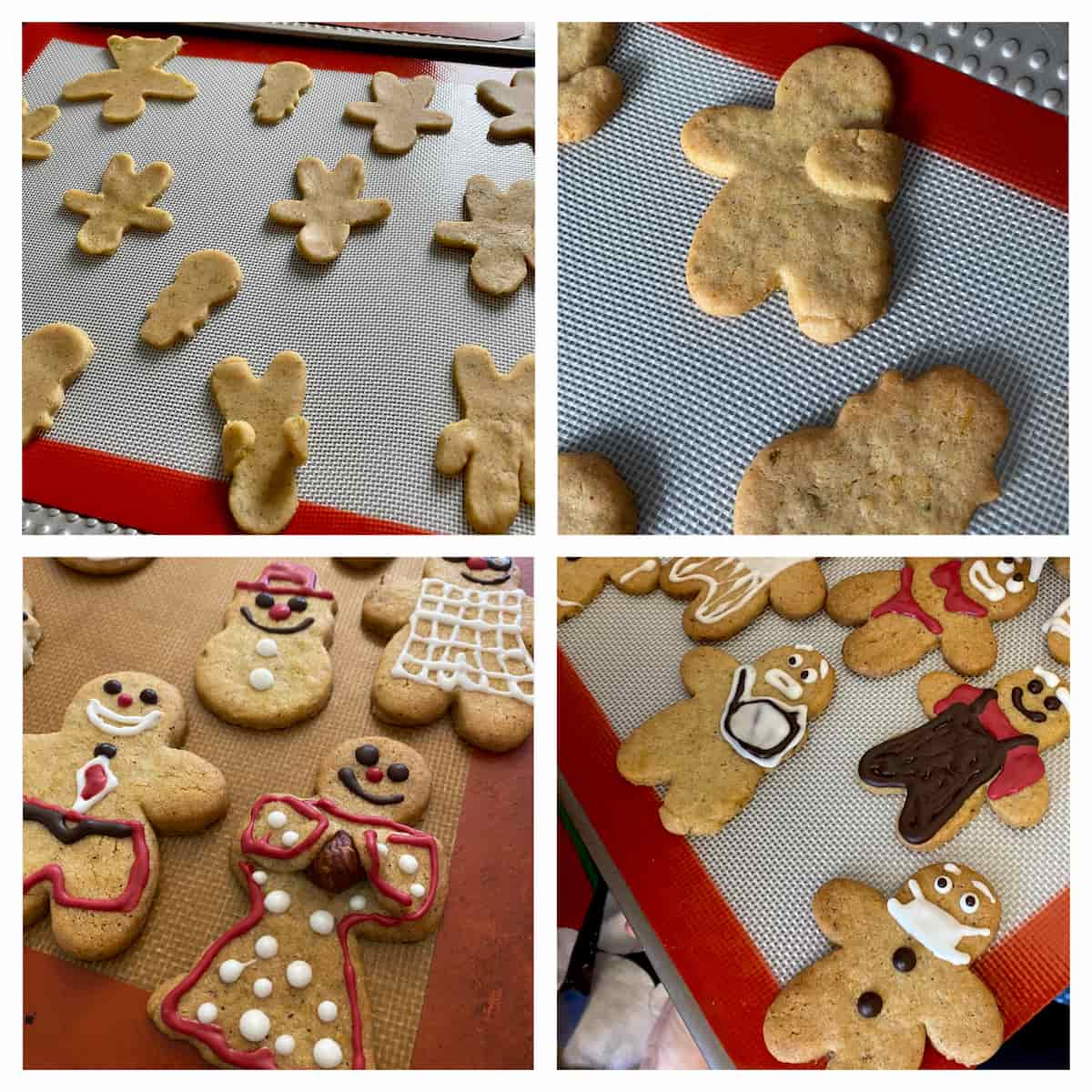 Baking gingerbread men and women - adding a nut - then decorating