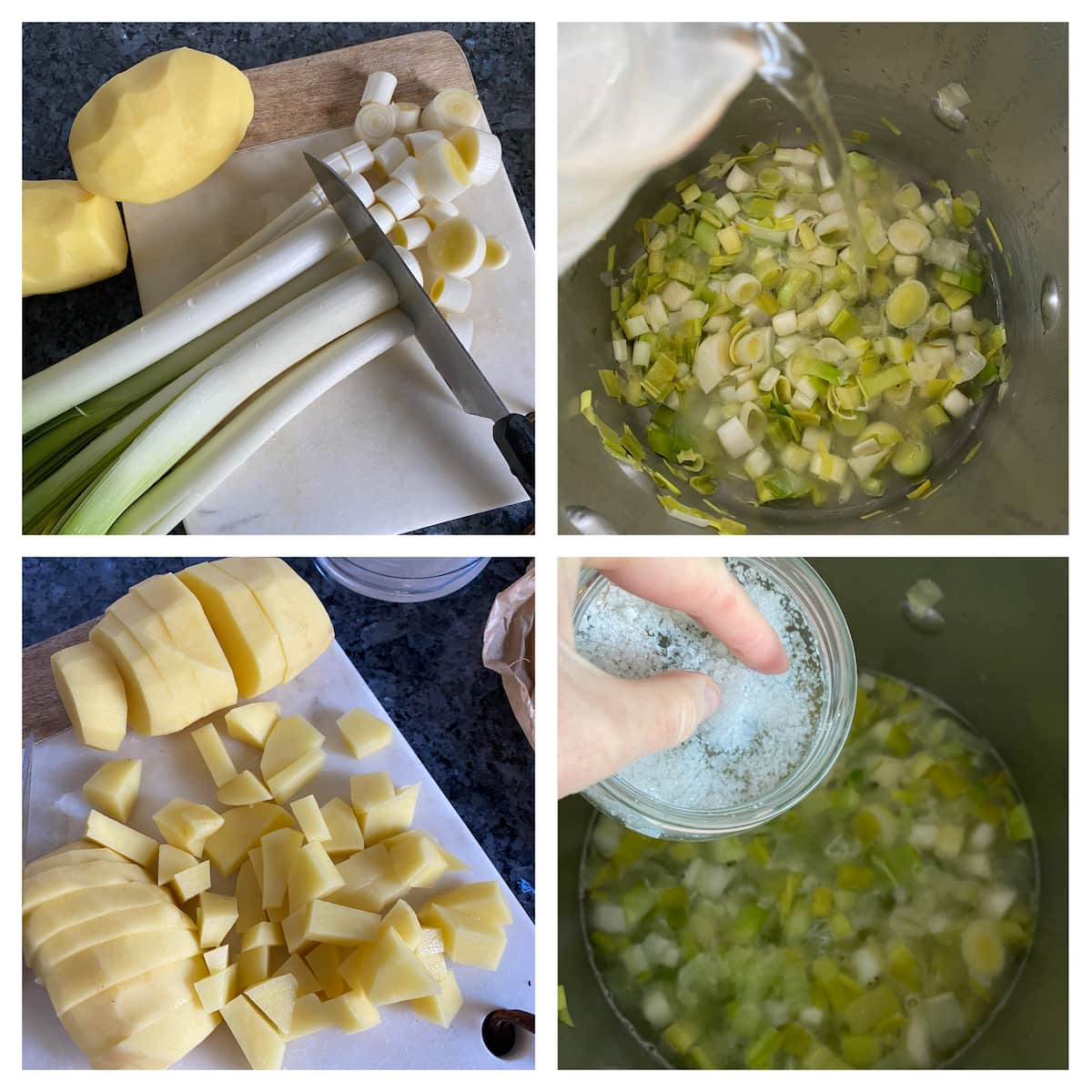 4 steps how to make a leek and potato soup