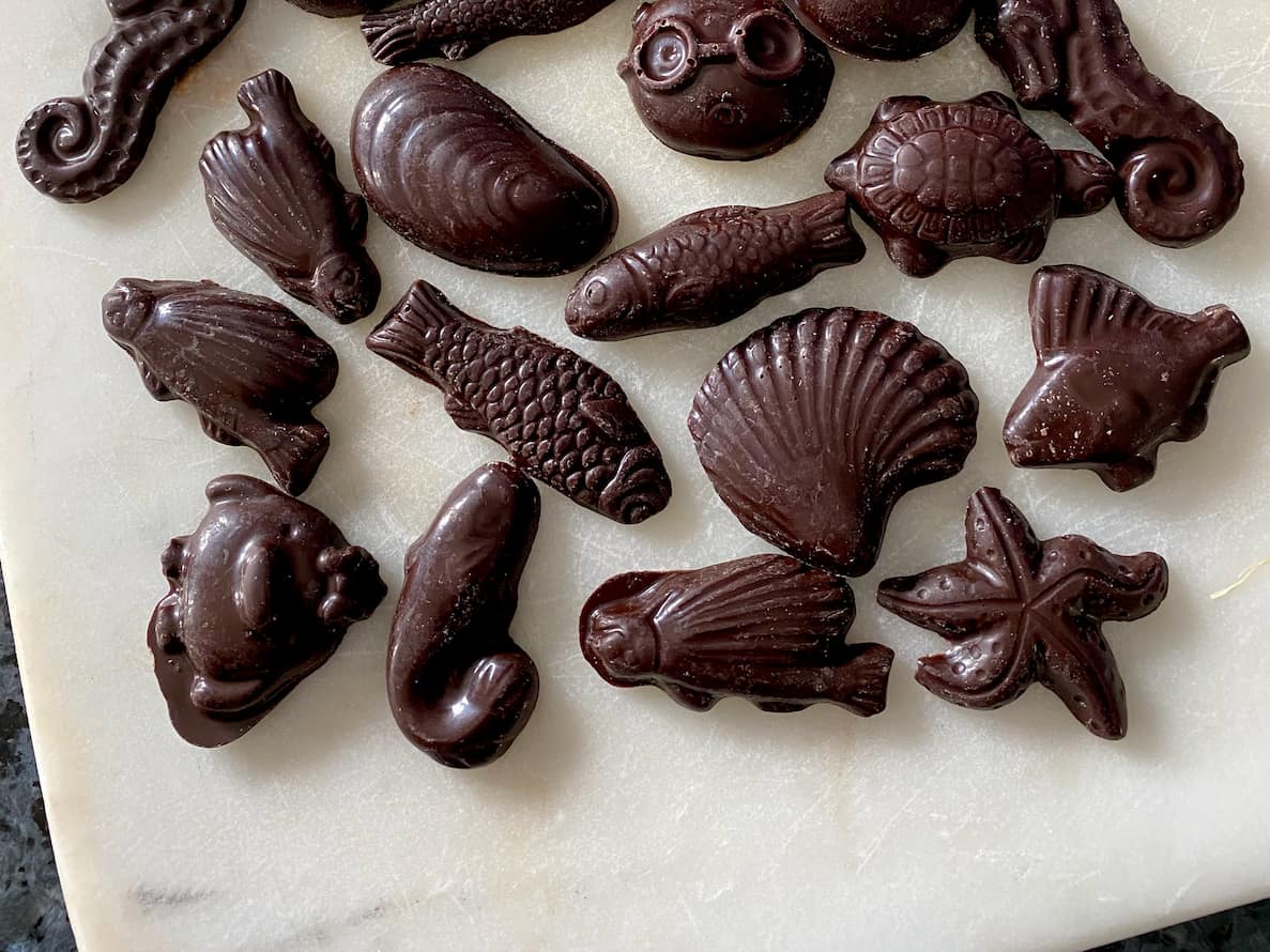 mini chocolate fish and seafood shapes