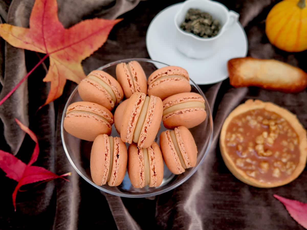 bowl of smooth caramel macarons