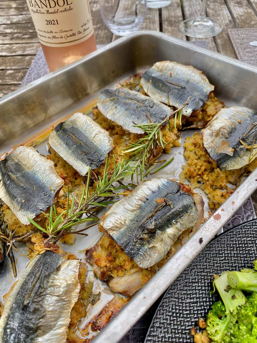 roasted sardines with breadcrumb stuffing