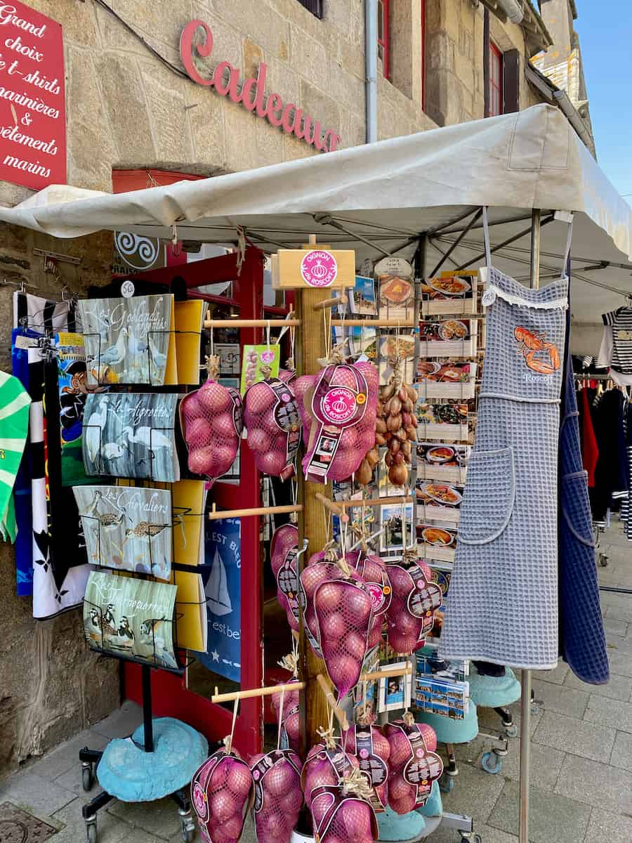 tresses of French onions in Roscoff, so famous they're everywhere in Brittany