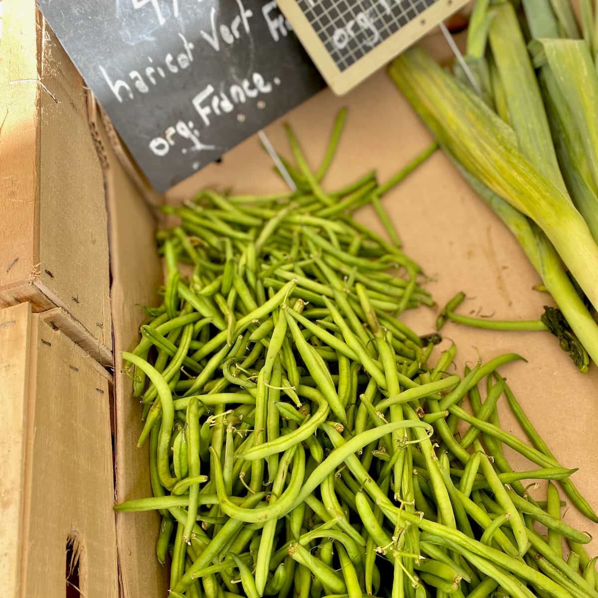 box of green veg at the French market
