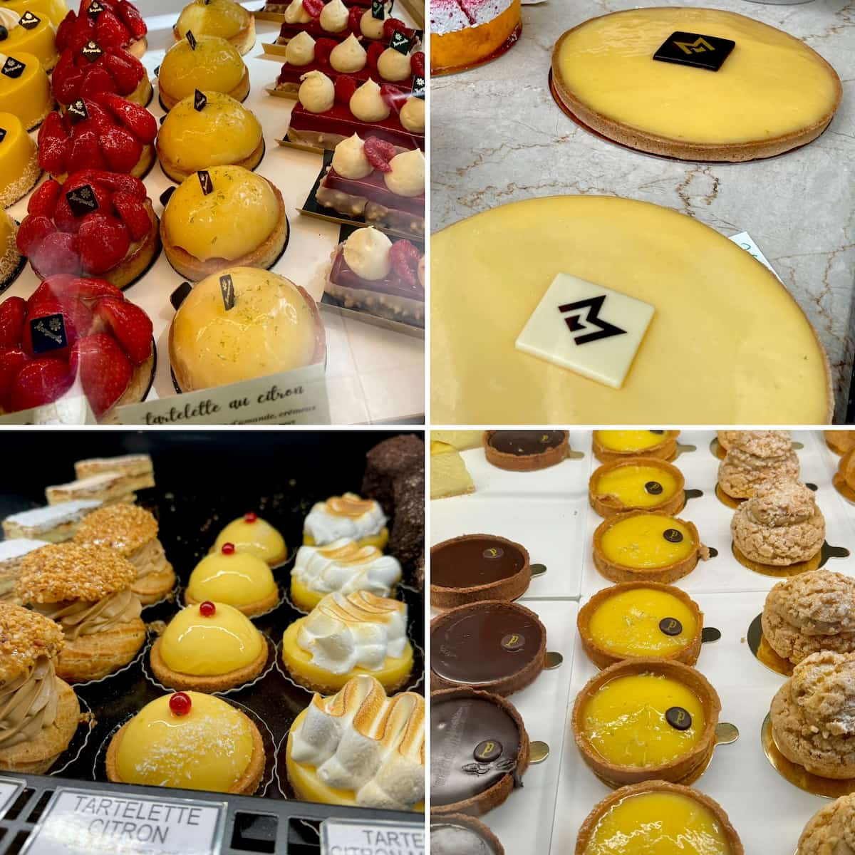 images of French tarts in various Paris pastry shops