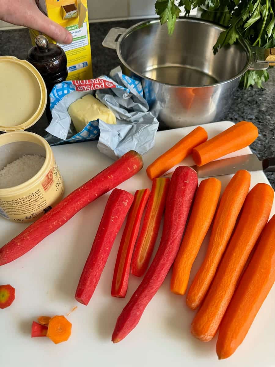 ingredients to glaze carrots - butter-sugar, salt