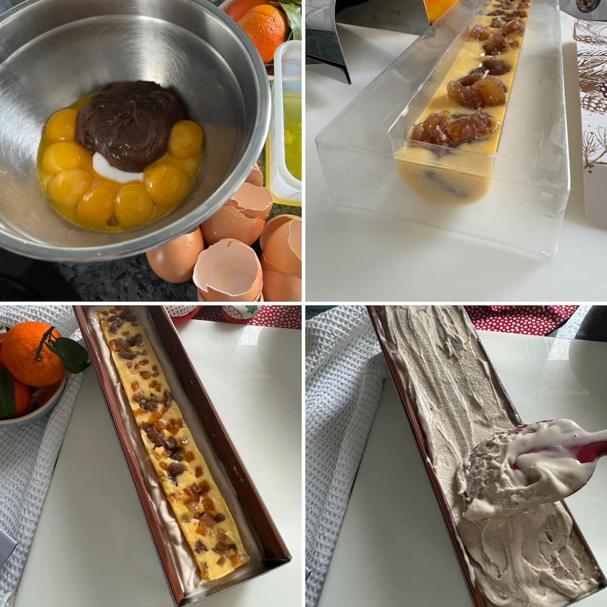 recipe steps making homemade chestnut ice cream with added candied chestnuts and orange