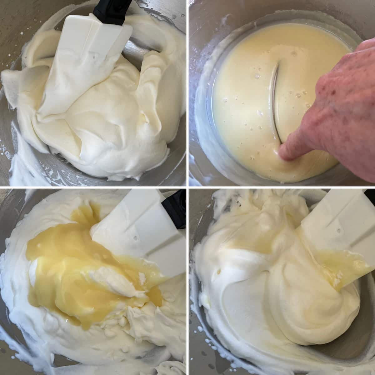steps in whipping up cream and adding melted white chocolate