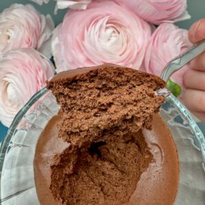 spoonful showing perfect texture of a chocolate mousse using 100 percent cacao