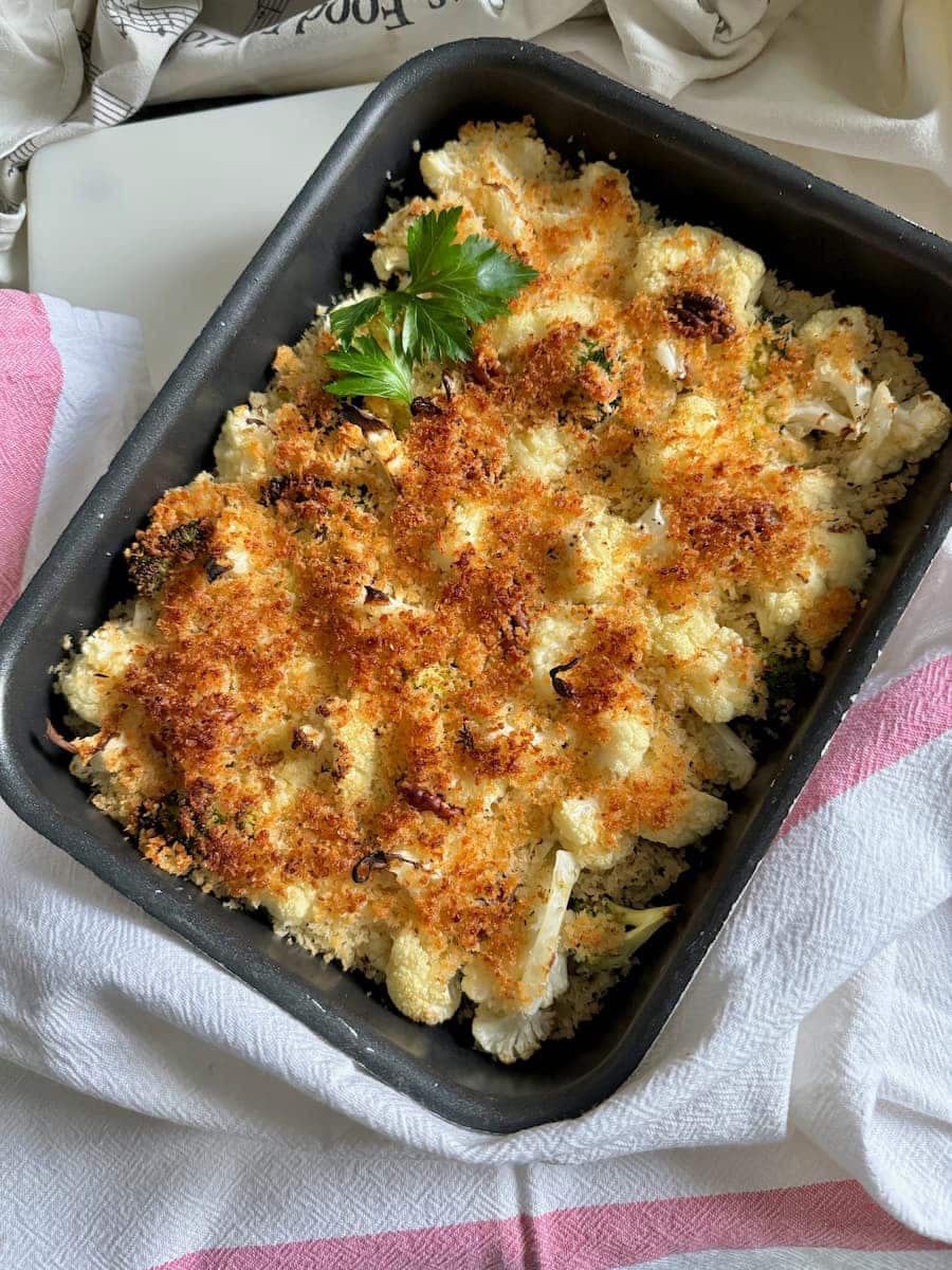 roast cauliflower with crispy cheese topping