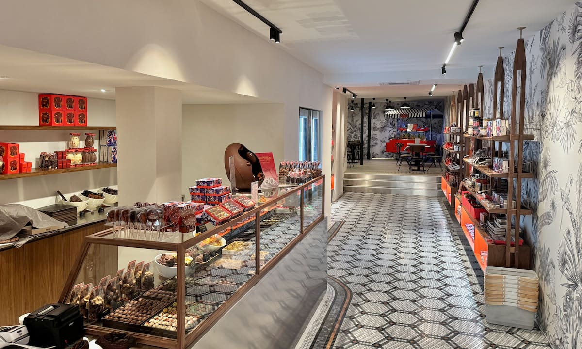 long corridor at Chapon's chocolate shop and tea room in St Germain