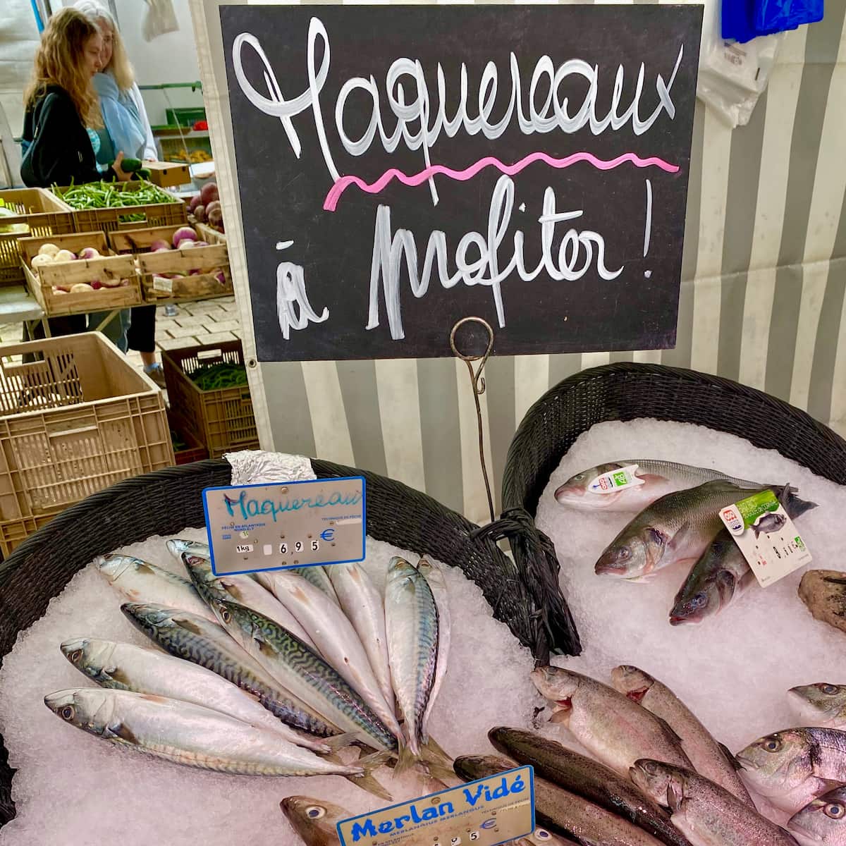 fresh mackerel fish at the market on sale with a cheap price in France