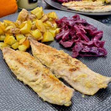 fresh pan-fried mackerel fish recipe topped with mustard