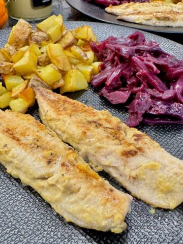 fresh pan-fried mackerel fish recipe topped with mustard