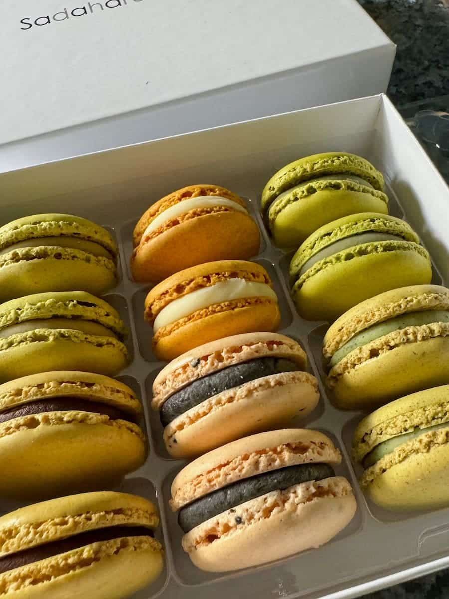 box of Japanese flavoured macarons by Aoki in Paris