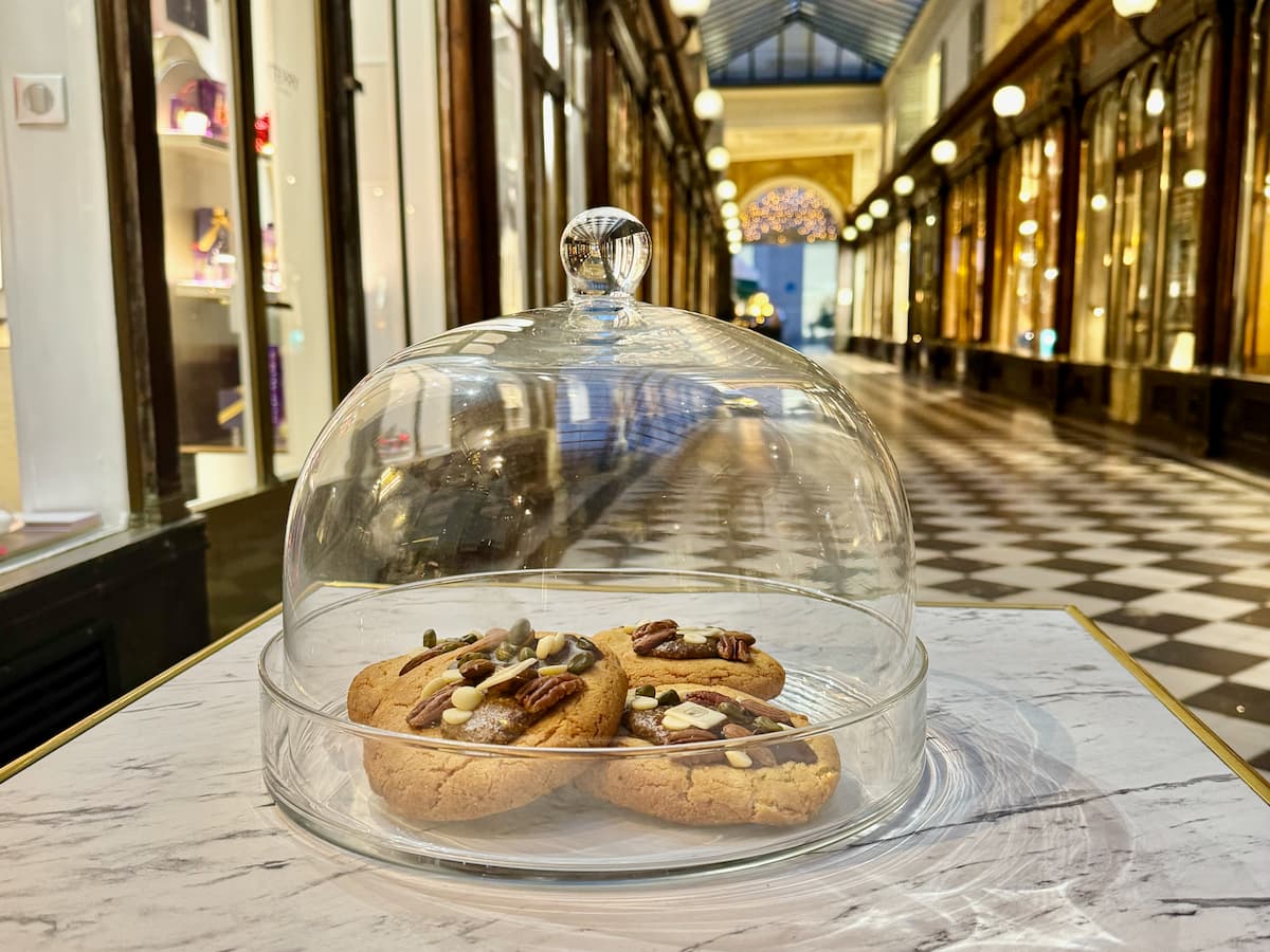 cookies in a glass jar in one of Paris's passageways in the 1st